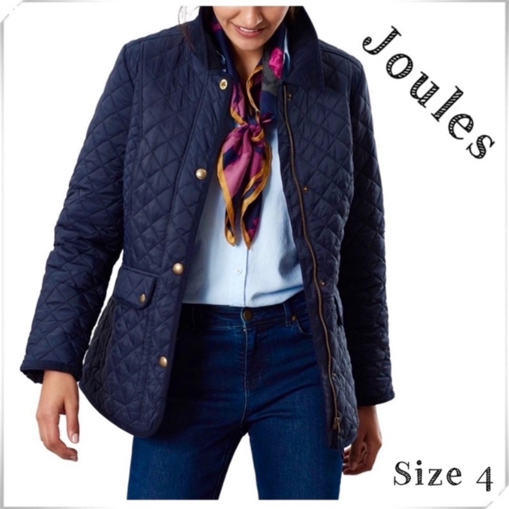 JOULES Newdale Quilted Hunter Coat Jacket in Marine Navy Blue Size 4